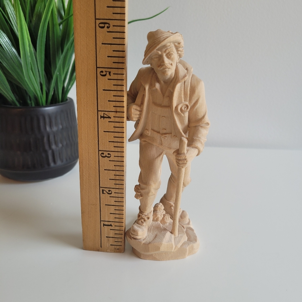 Vintage Detailed Handcrafted Wooden Hand Carved Swiss Hiker Figurine Sculpture